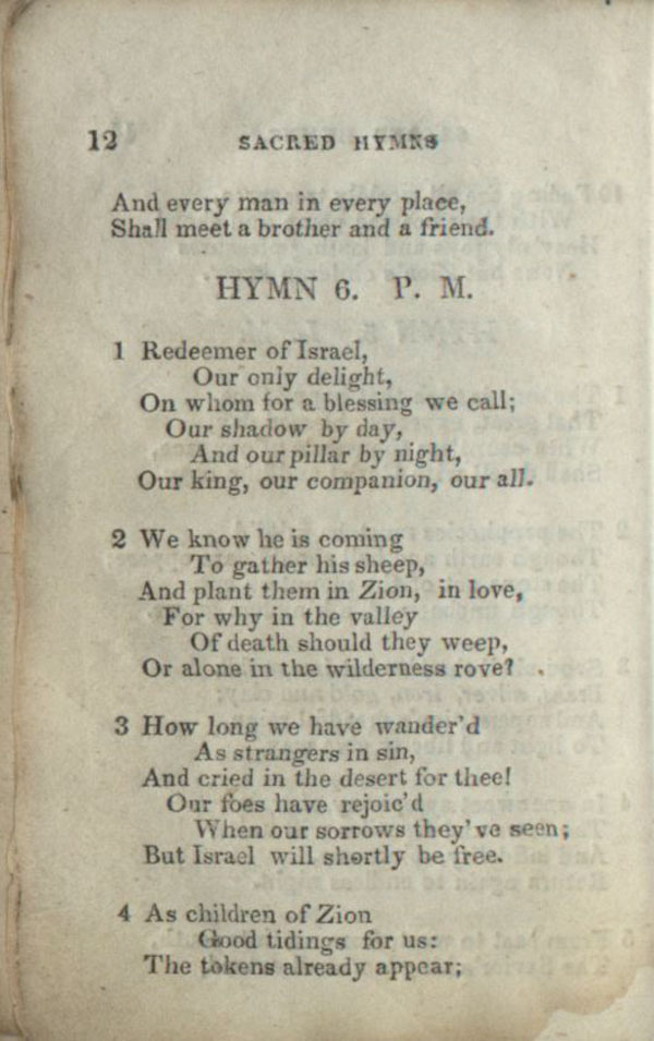 a page from the original 1835 edition of the LDS hymnbook